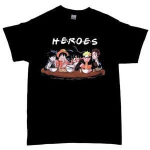 Heroes Anime Ramen T-Shirt Men's Medium | Naruto Luffy Goku Tanjiro Crossover